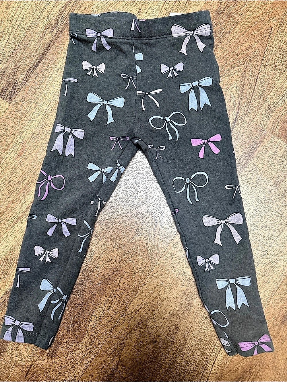 Zara Bow Print Leggings Black & Purple Girls 3T